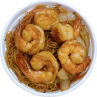 Fideos de arroz frito con gambas