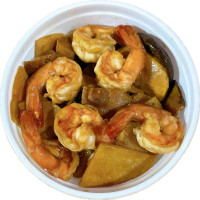 Gambas con bambú y setas